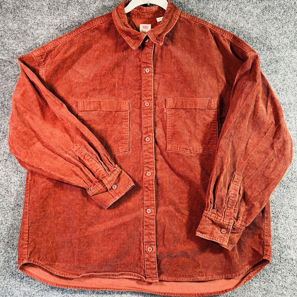 Levis‎ Pinwale Corduroy Shirt Shacket Women's Large Red Double Pockets Workwear